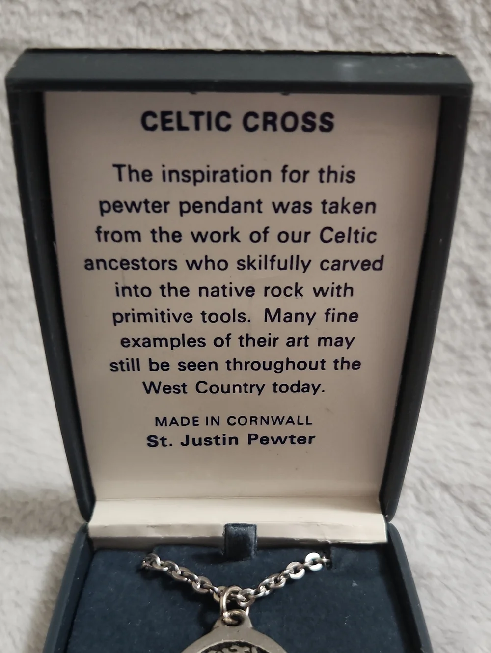 St. Justin Pewter Celtic Cross Pendant Necklace Vintage